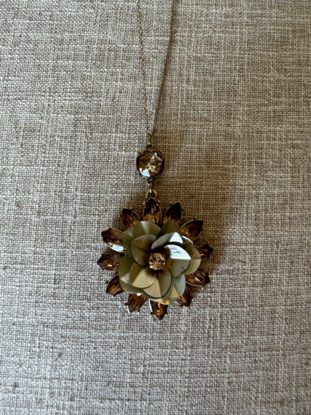 LOFT Gold-Tone Floral Pendant Necklace with Champagne Accents